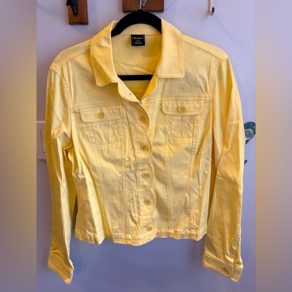 Tribal Yellow Jean Jacket Cropped Casual